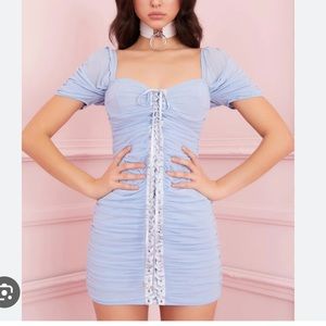 dollskill blue ruched mini dress